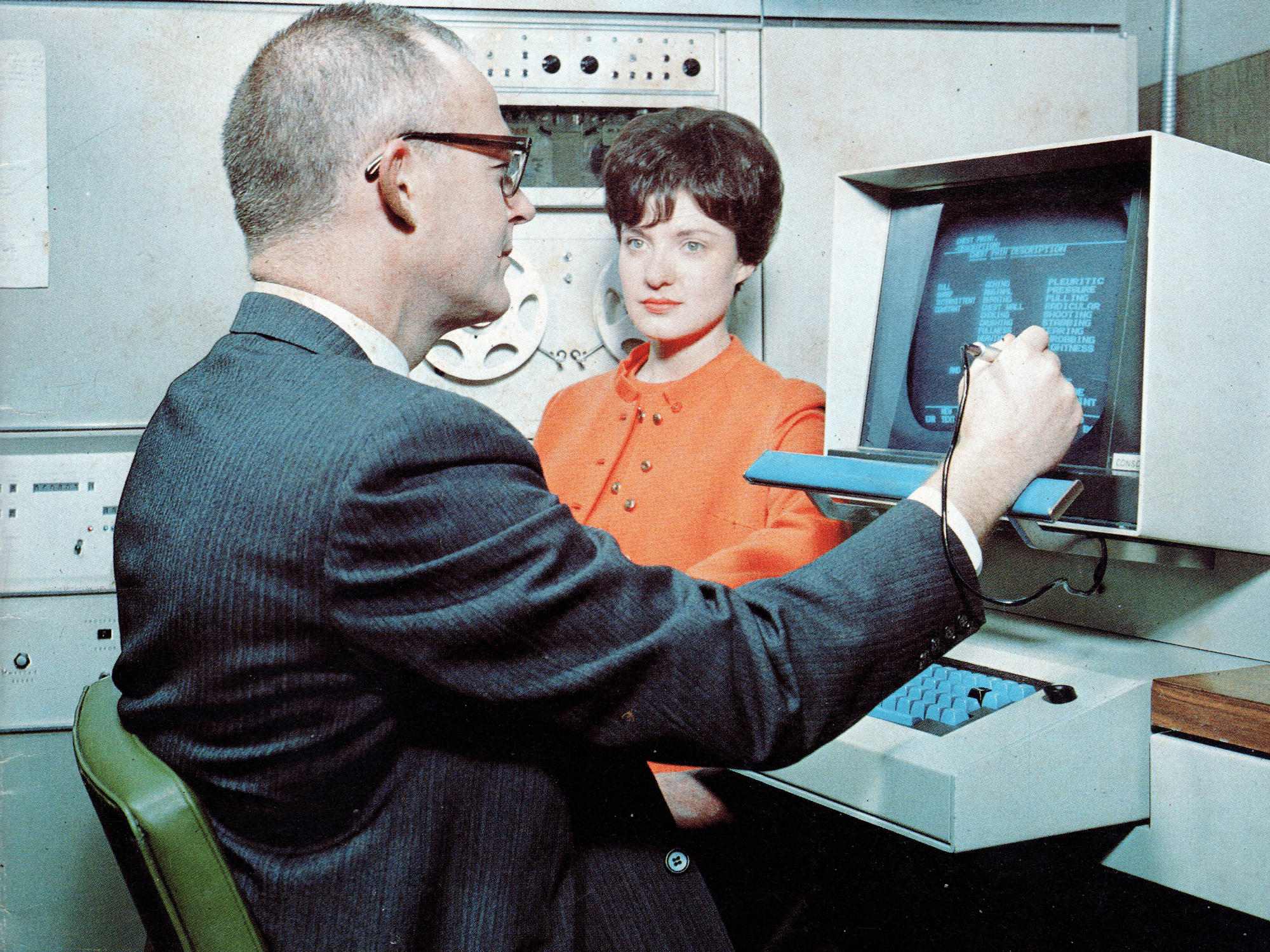 A Canadian medical professional in a white coat analyzing digital health statistics on a tablet screen in a modern clinic