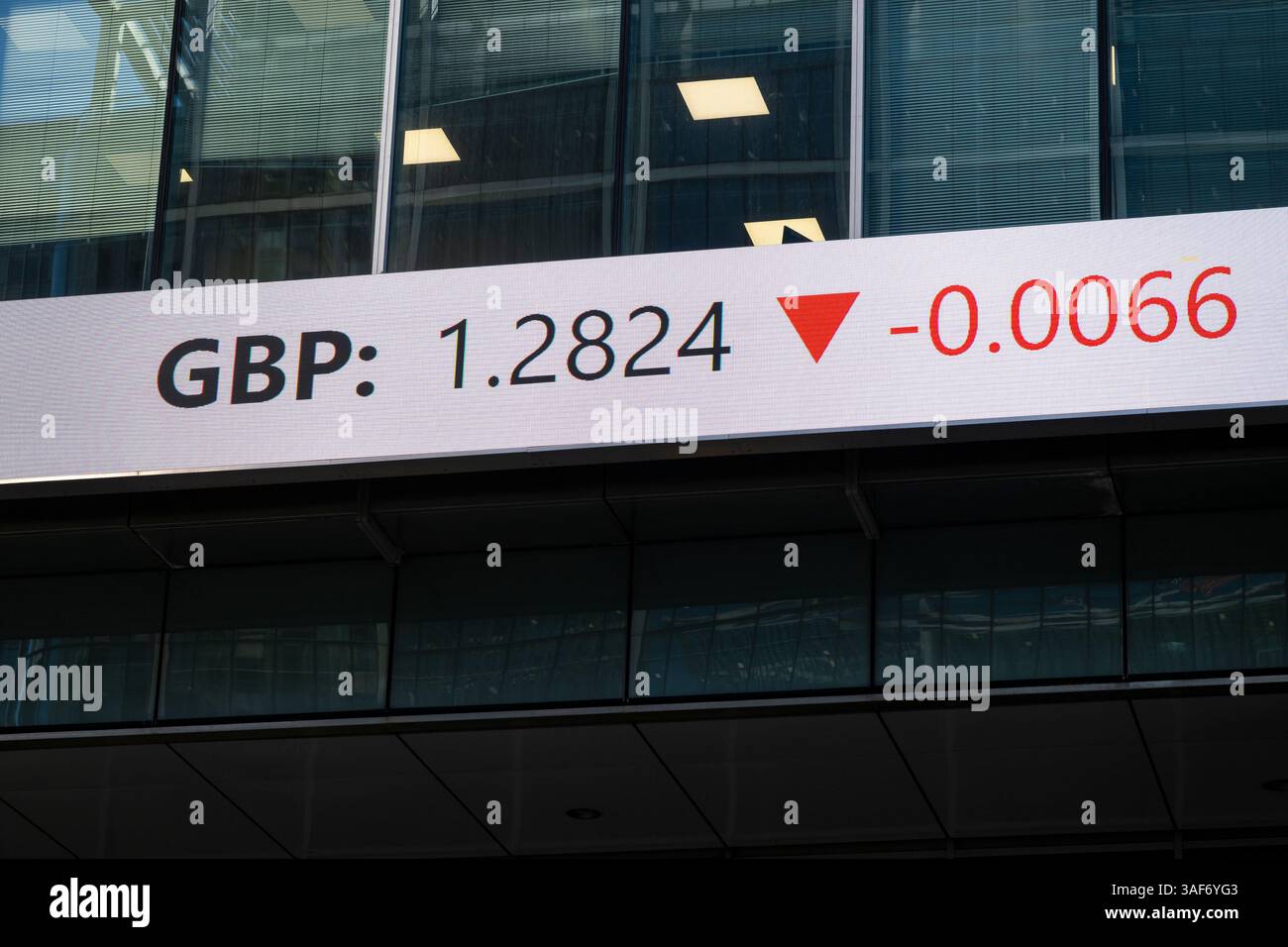 The London Stock Exchange building with large Euro and US Dollar coin graphics in the foreground